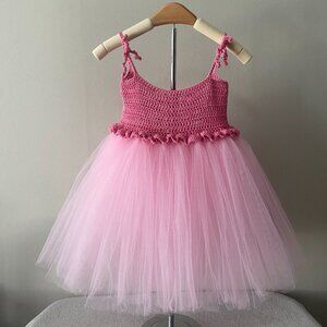 Handmade Children's Cotton Dark Pink Light Pink Tulle Tutu Dress